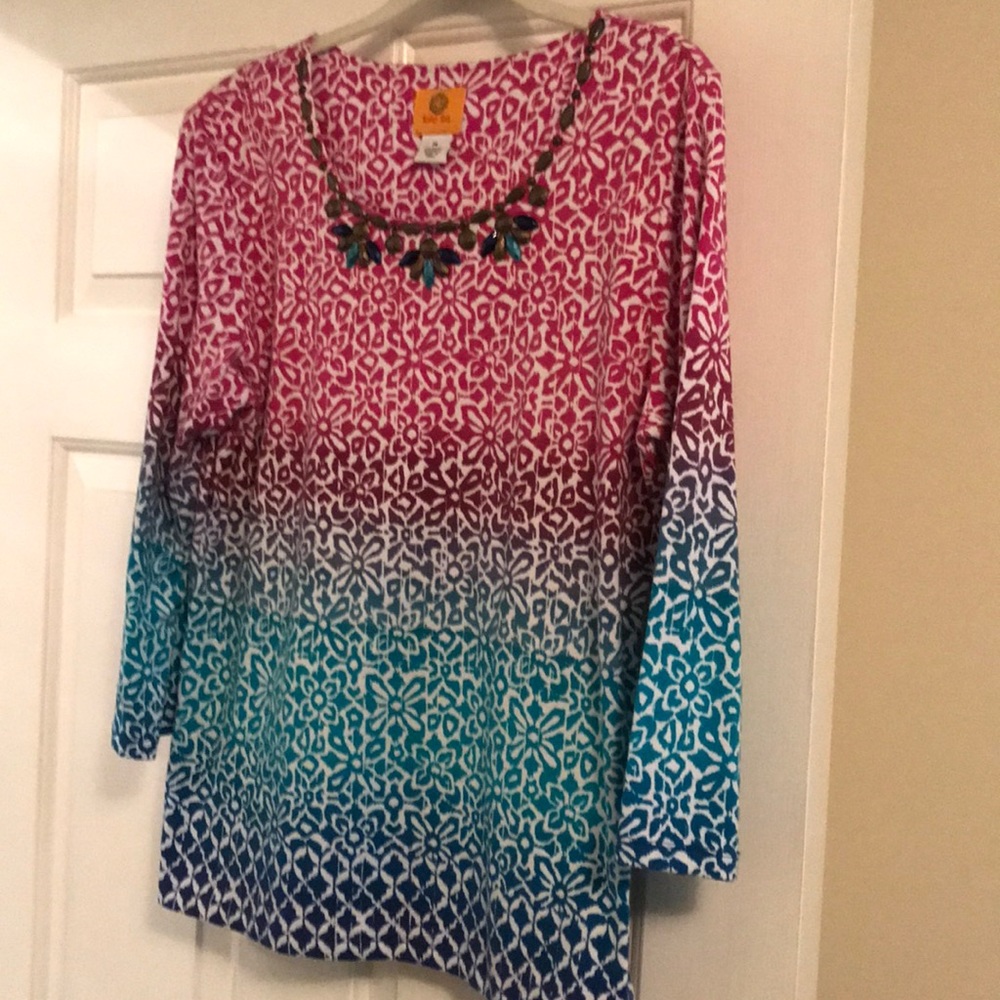 Ruby Rd. 3/4 length Ombré Pink and Blue Top